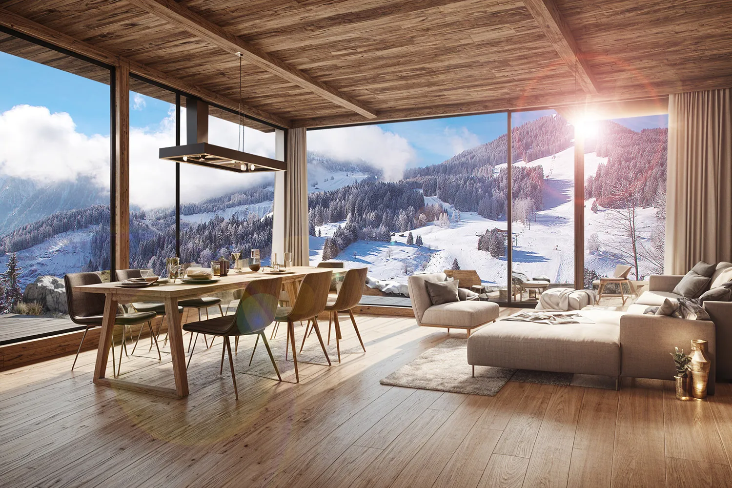 Five Valley Residences — alpine residence interior with mountain views